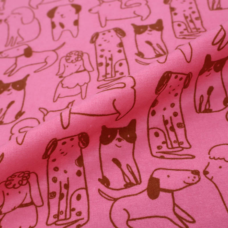 100% Cotton Pink Brushed Cotton Fabric - Dog print