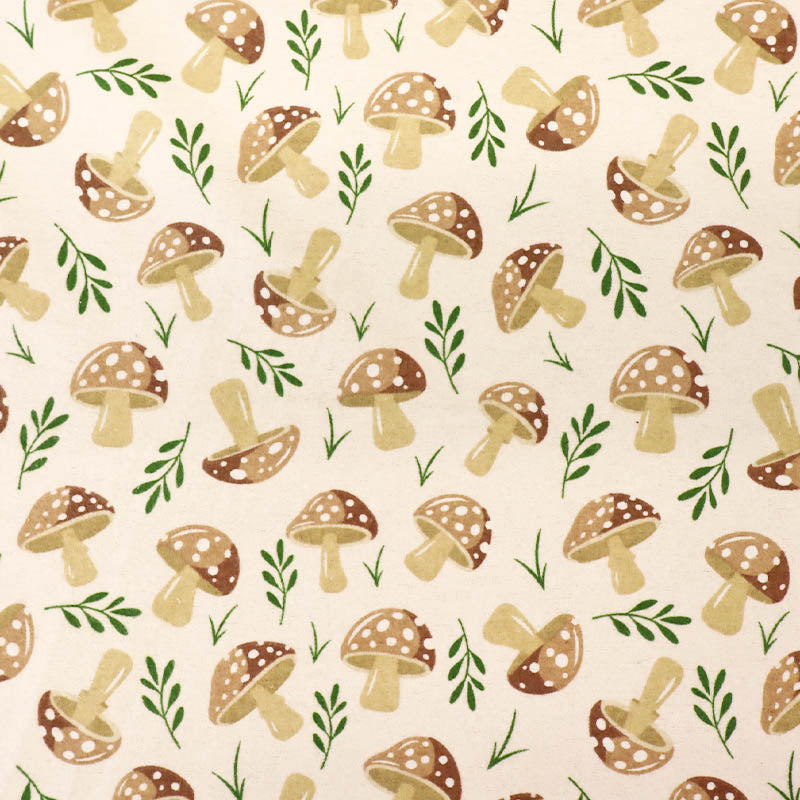 Brushed Cotton - White - Brown Toadstools