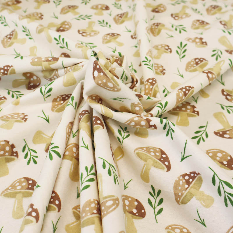 Brushed Cotton - White - Brown Toadstools