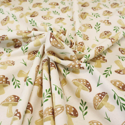 Brushed Cotton - White - Brown Toadstools