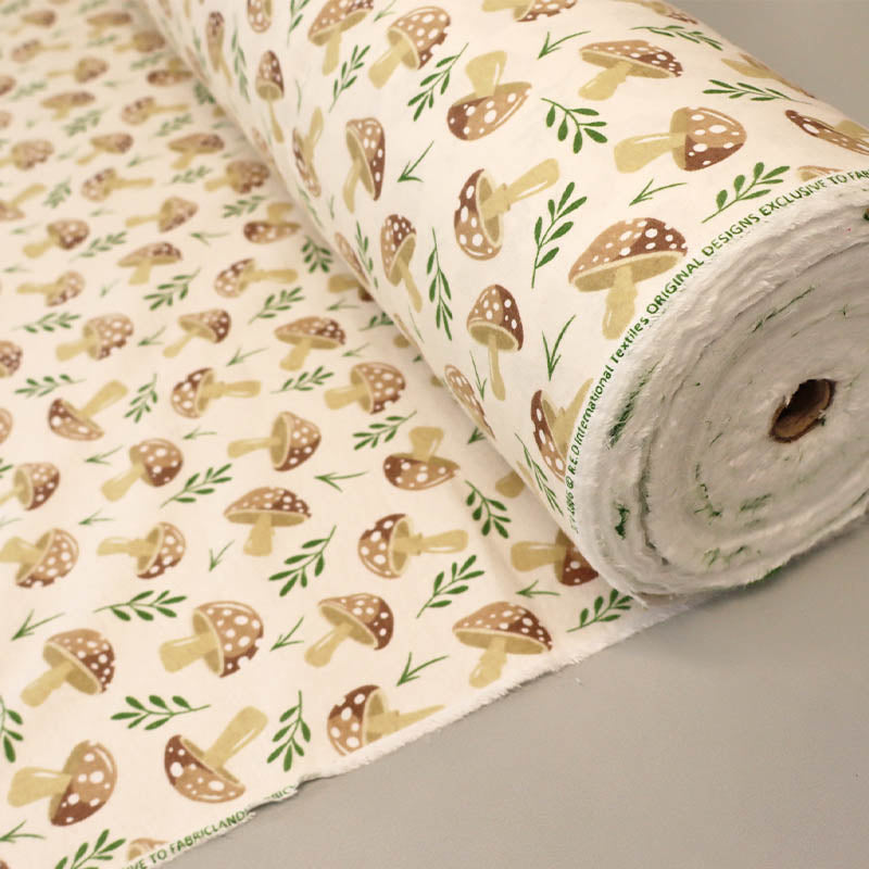 Brushed Cotton - White - Brown Toadstools