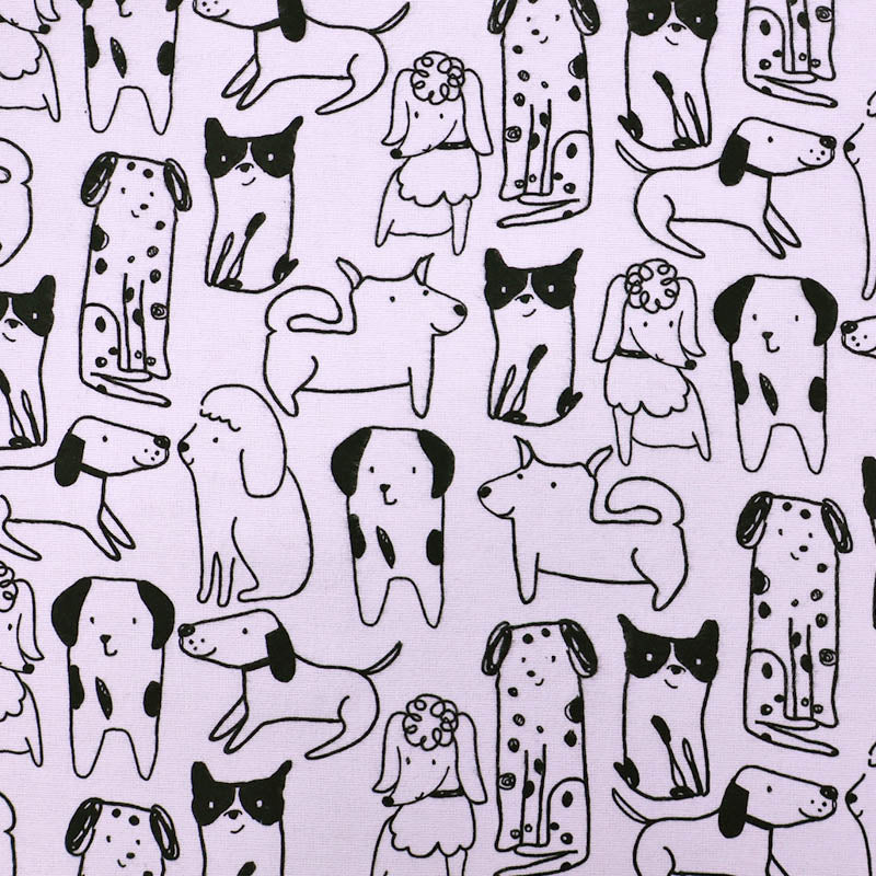 100% Cotton White Brushed Cotton Fabric - Black and White Dog print