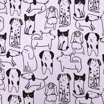 100% Cotton White Brushed Cotton Fabric - Black and White Dog print
