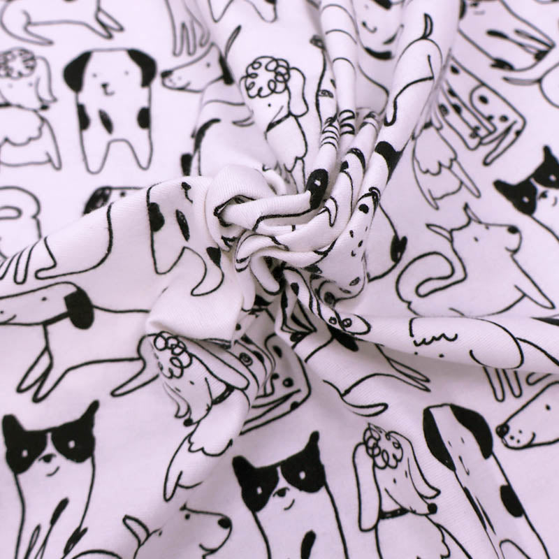 100% Cotton White Brushed Cotton Fabric - Black and White Dog print