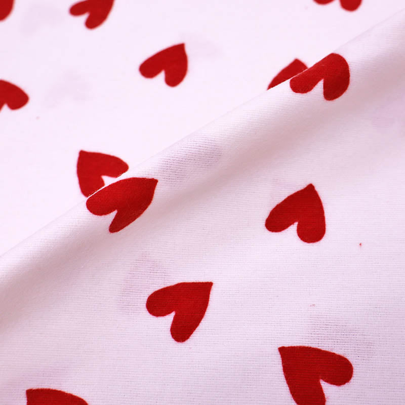 100% Cotton White Brushed Cotton Fabric - Red Heart Print