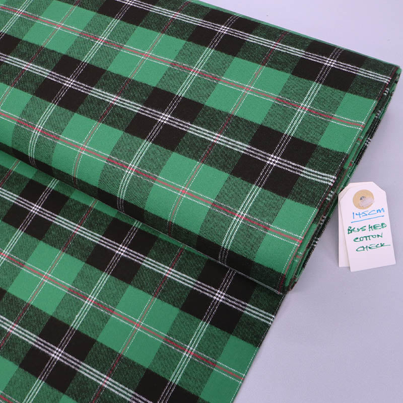 100% Cotton Brushed Cotton Check Fabric - Green and Black