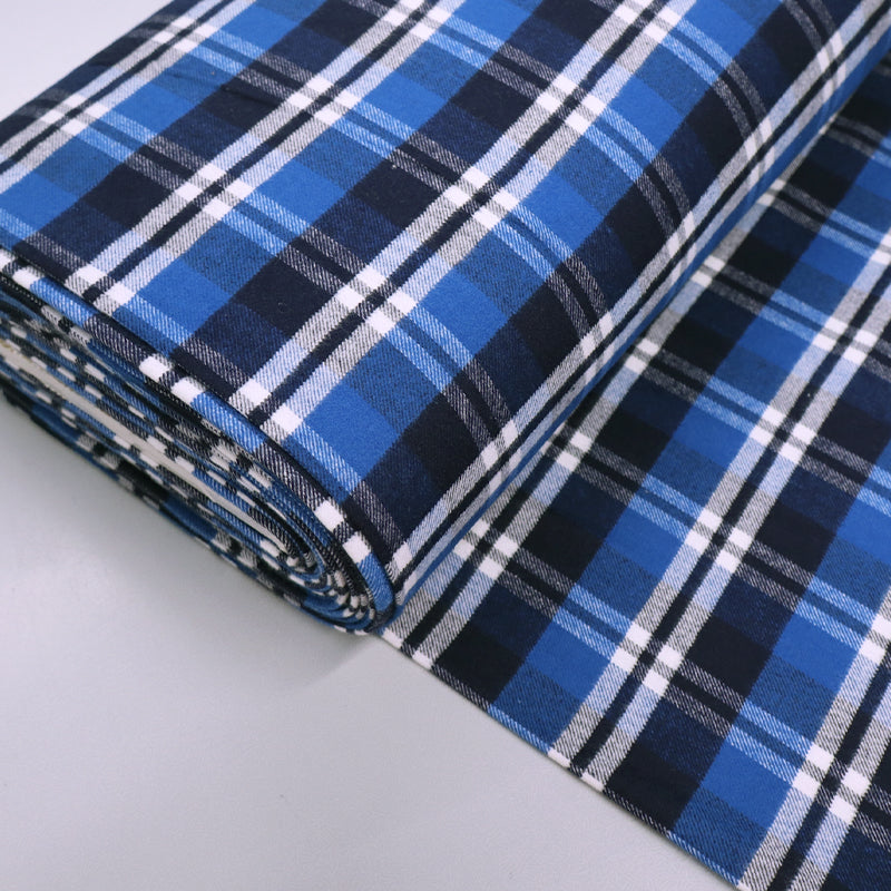 100% Cotton Brushed Cotton Check Fabric - Blue, Navy and White