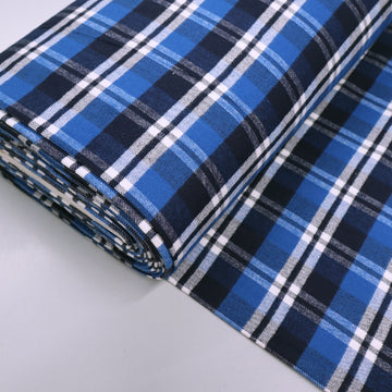 100% Cotton Brushed Cotton Check Fabric - Blue, Navy and White