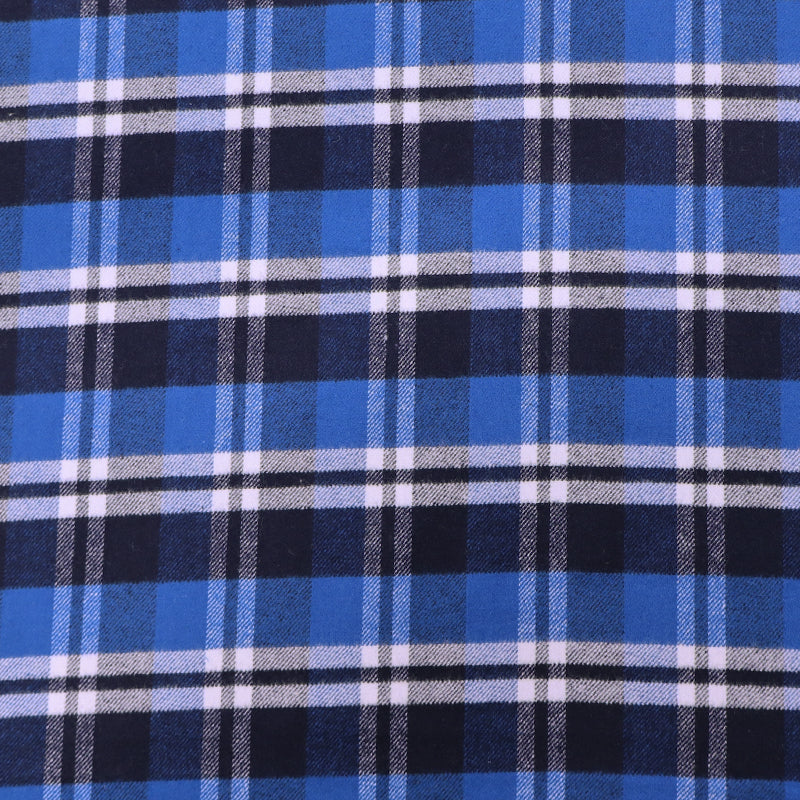 100% Cotton Brushed Cotton Check Fabric - Blue, Navy and White