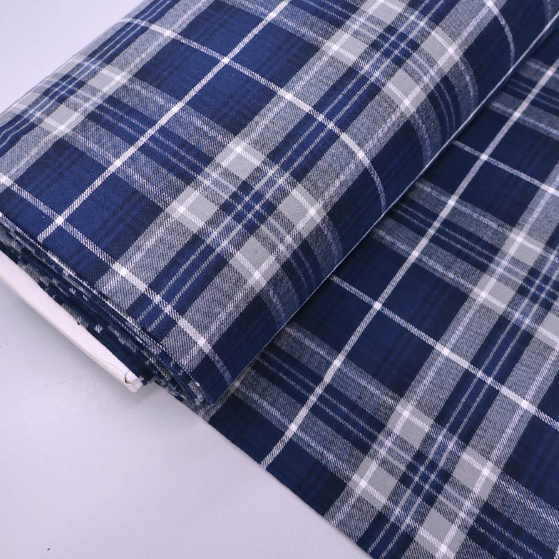 100% Cotton Brushed Cotton Fabric - Navy Blue and Grey Check