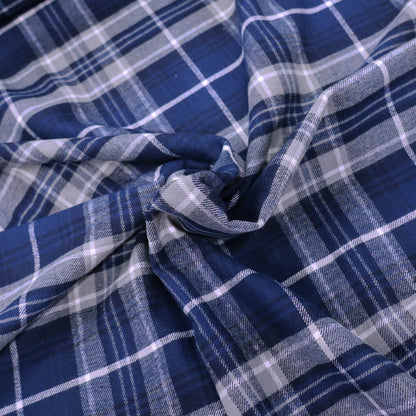 100% Cotton Brushed Cotton Fabric - Navy Blue and Grey Check