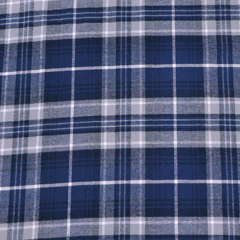 100% Cotton Brushed Cotton Fabric - Navy Blue and Grey Check
