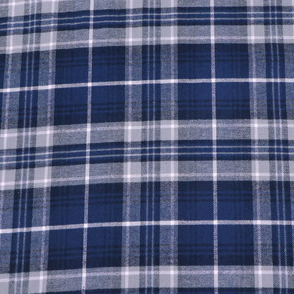100% Cotton Brushed Cotton Fabric - Navy Blue and Grey Check