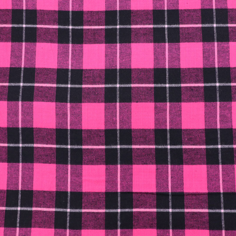100% Cotton Brushed Cotton Check Fabric - Bright pink and Black
