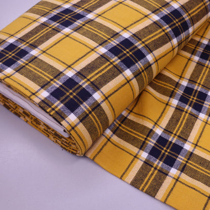 100% Cotton Yellow, Navy and White Brushed Cotton Flannel Check Fabric