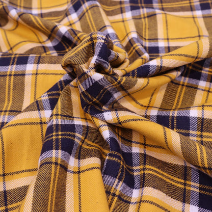 100% Cotton Yellow, Navy and White Brushed Cotton Flannel Check Fabric
