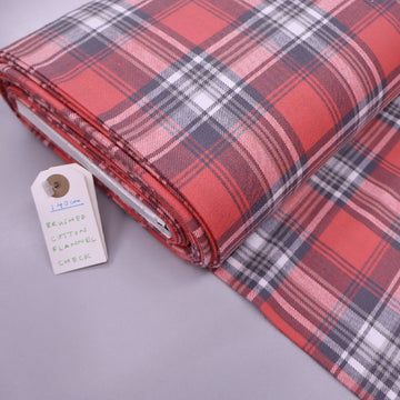 100% Cotton Brushed Cotton Flannel Fabric - Peach Check