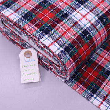 100% Cotton Brushed Cotton Flannel Fabric - Red and White Check