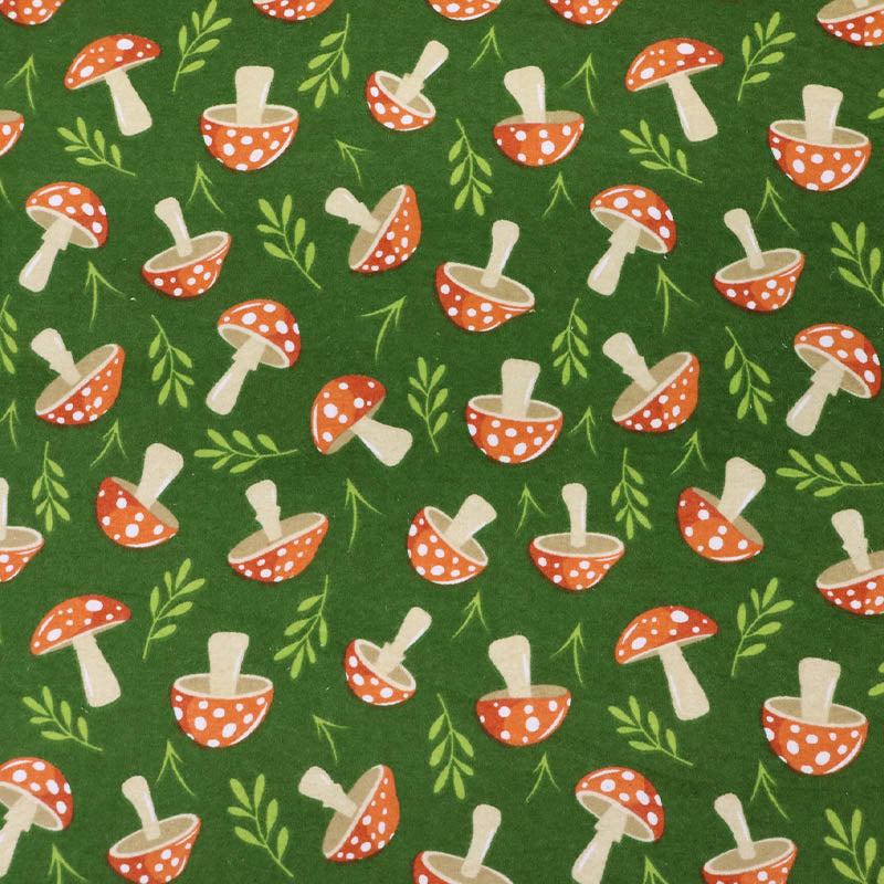 Brushed Cotton - Green - Red Toadstools