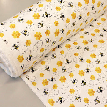 Brushed Cotton -  Worker Bee White - Fallowfield