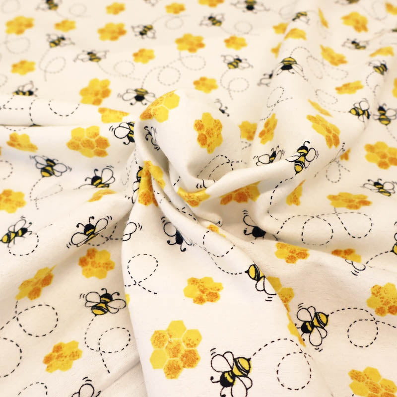 Brushed Cotton -  Worker Bee White - Fallowfield