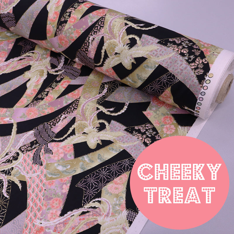 100% Cotton - Made in Japan - Metallic Doves - Black