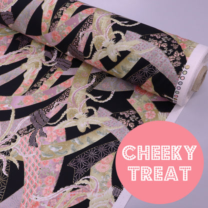 100% Cotton - Made in Japan - Metallic Doves - Black