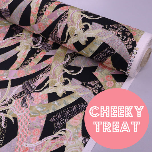 100% Cotton - Made in Japan - Metallic Doves - Black