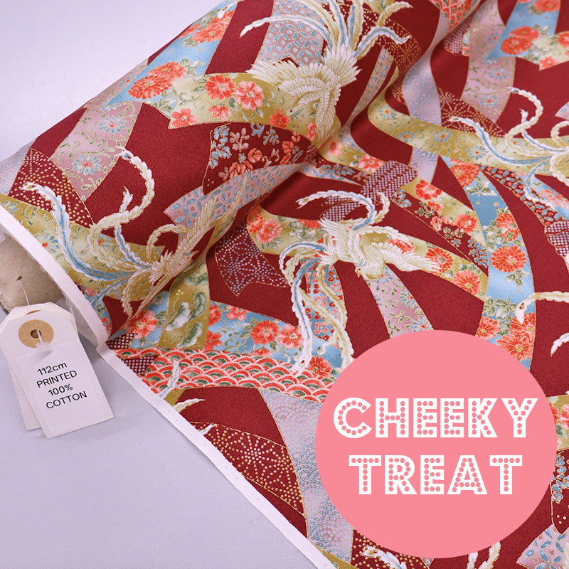 100% Cotton - Made in Japan - Metallic Doves - Red