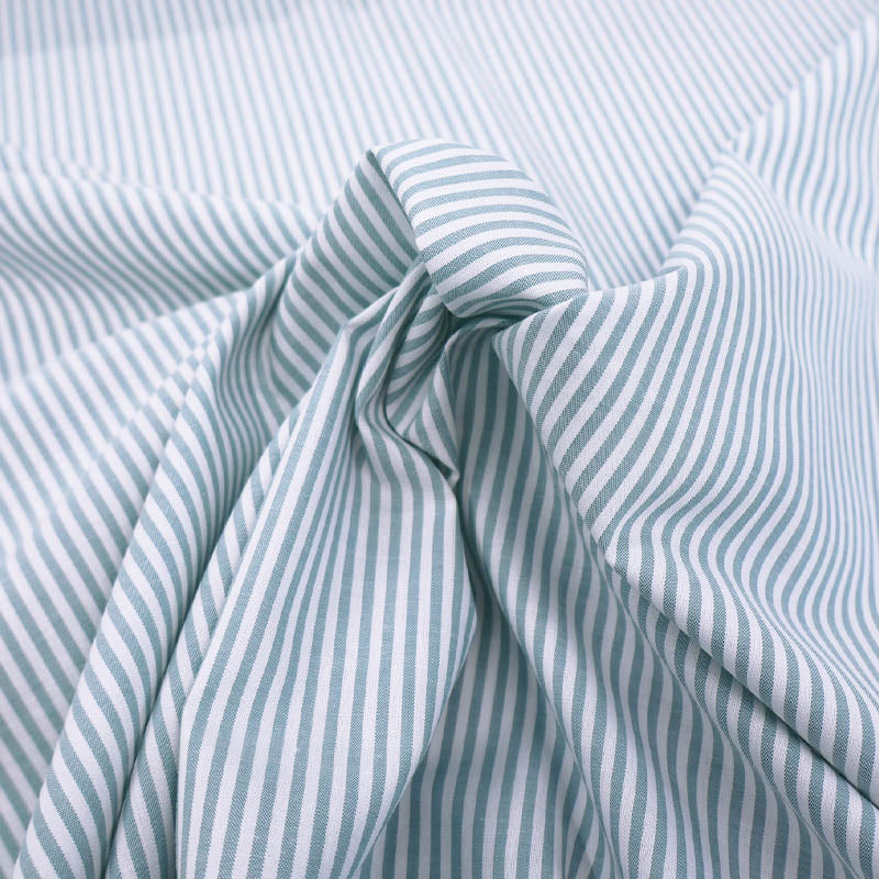 100% Cotton Striped Chambray Fabric - Duck Egg Blue
