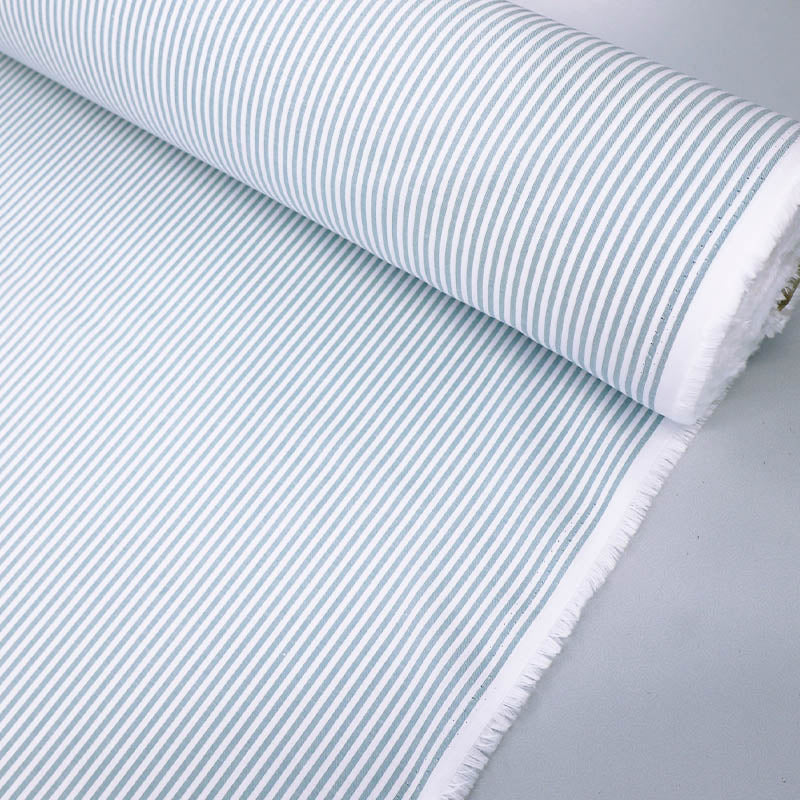 100% Cotton Striped Chambray Fabric - Duck Egg Blue