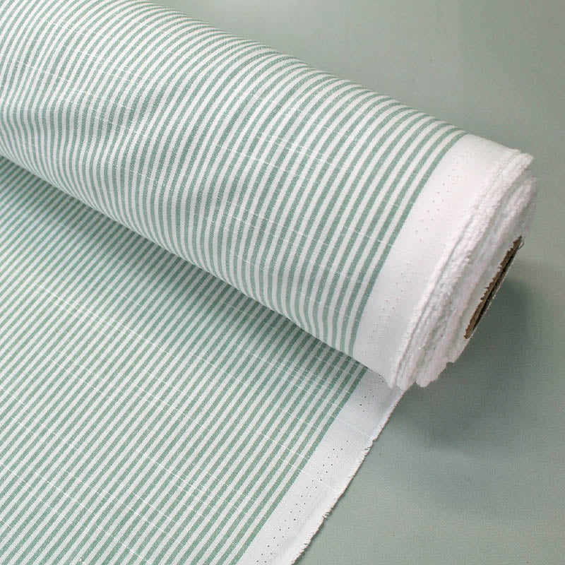 Green Stripe Cotton Chambray Furnishing Fabric 