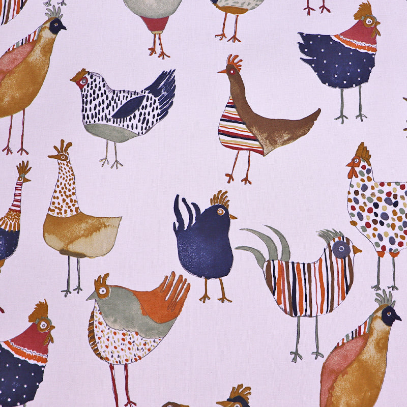 100% Cotton Hen Design White Furnishing Fabric