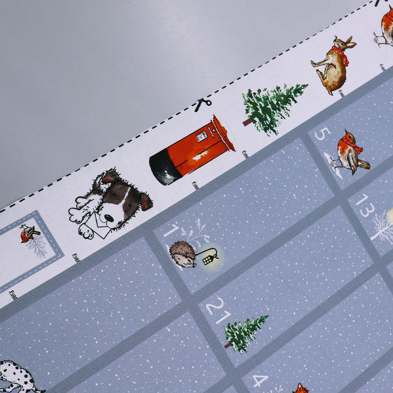 100% Cotton Grey Christmas Advent Calendar Panel Fabric with cute animals