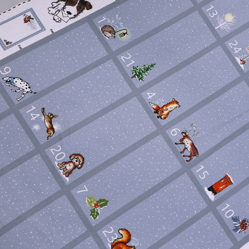 100% Cotton Grey Christmas Advent Calendar Panel Fabric with cute animals