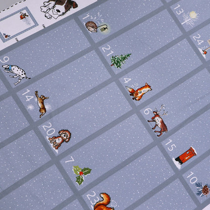 100% Cotton Grey Christmas Advent Calendar Panel Fabric with cute animals