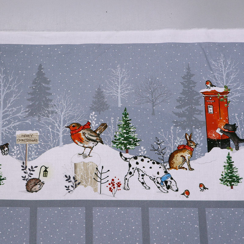 100% Cotton Grey Christmas Advent Calendar Panel Fabric with cute animals