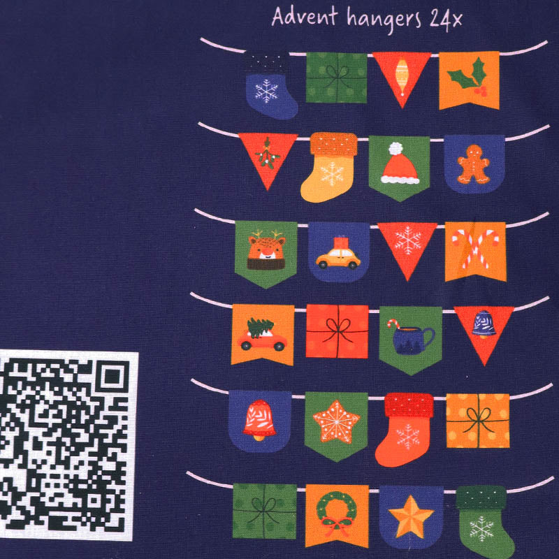 100% Cotton Poplin Christmas Bunting Panel Fabric - Navy and Multicoloured makes 24 flags