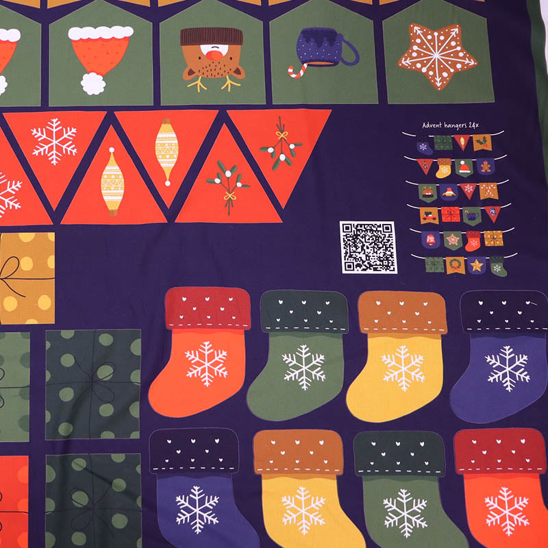 100% Cotton Poplin Christmas Bunting Panel Fabric - Navy and Multicoloured makes 24 flags