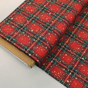 Christmas Cotton - Check Tartan - Gold Star