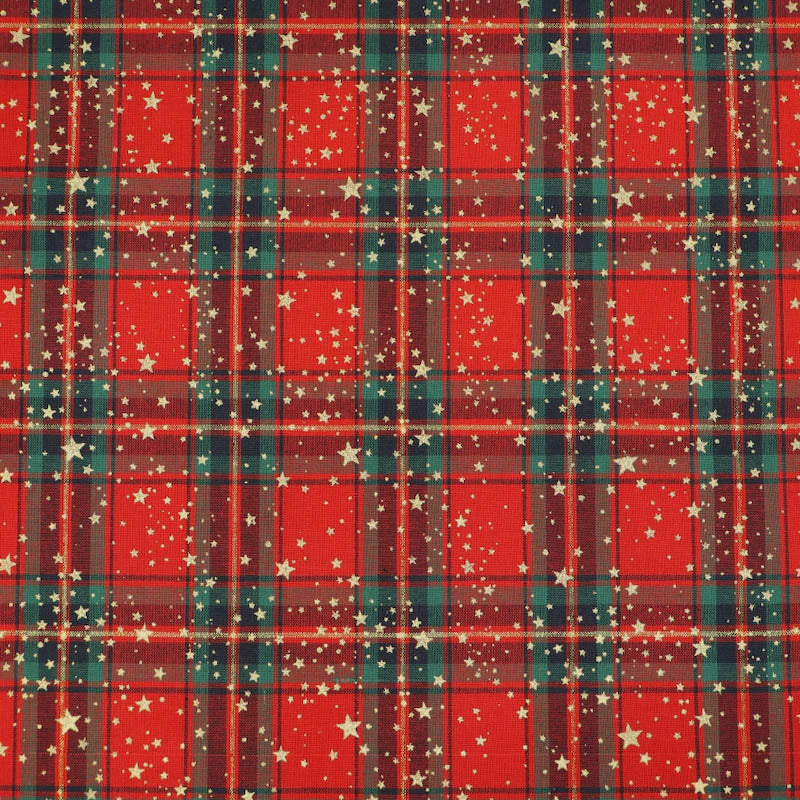 Christmas Cotton - Check Tartan - Gold Star