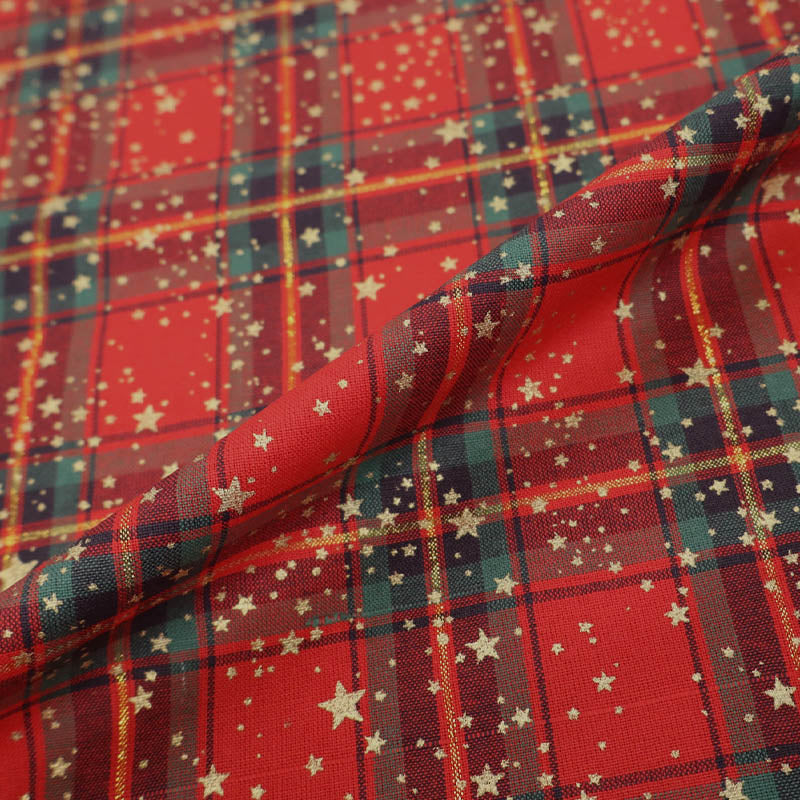 Christmas Cotton - Check Tartan - Gold Star