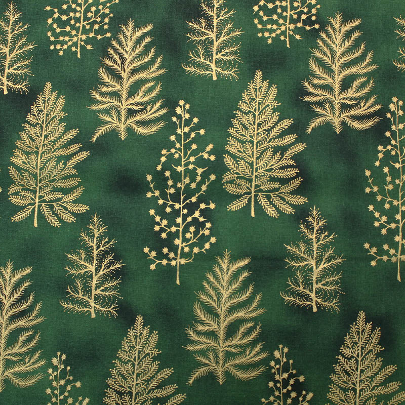 100% Cotton Green and Gold Christmas Tree Fabric