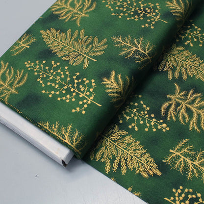 100% Cotton  Green and Gold Christmas Tree Fabric