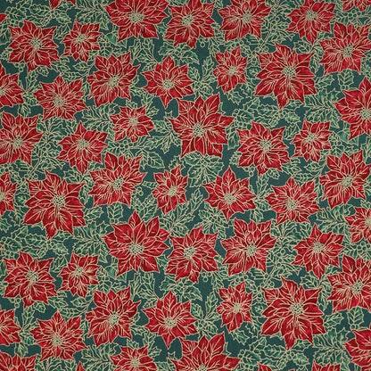 100% Cotton Red, Green and Gold Poinsettia Christmas Fabric