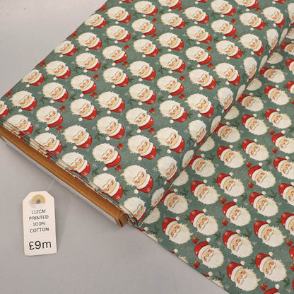 Christmas Cotton - Green - Smiling Father Christmas