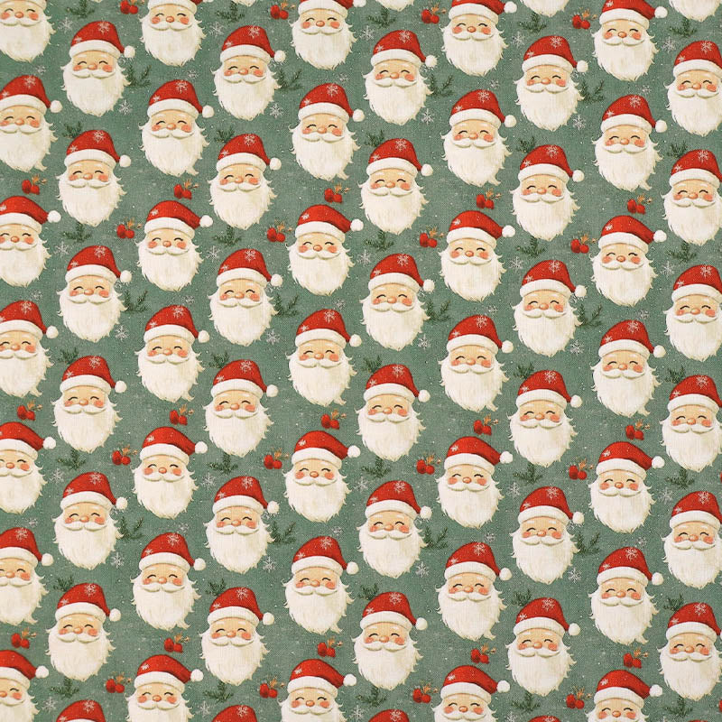 Christmas Cotton - Green - Smiling Father Christmas