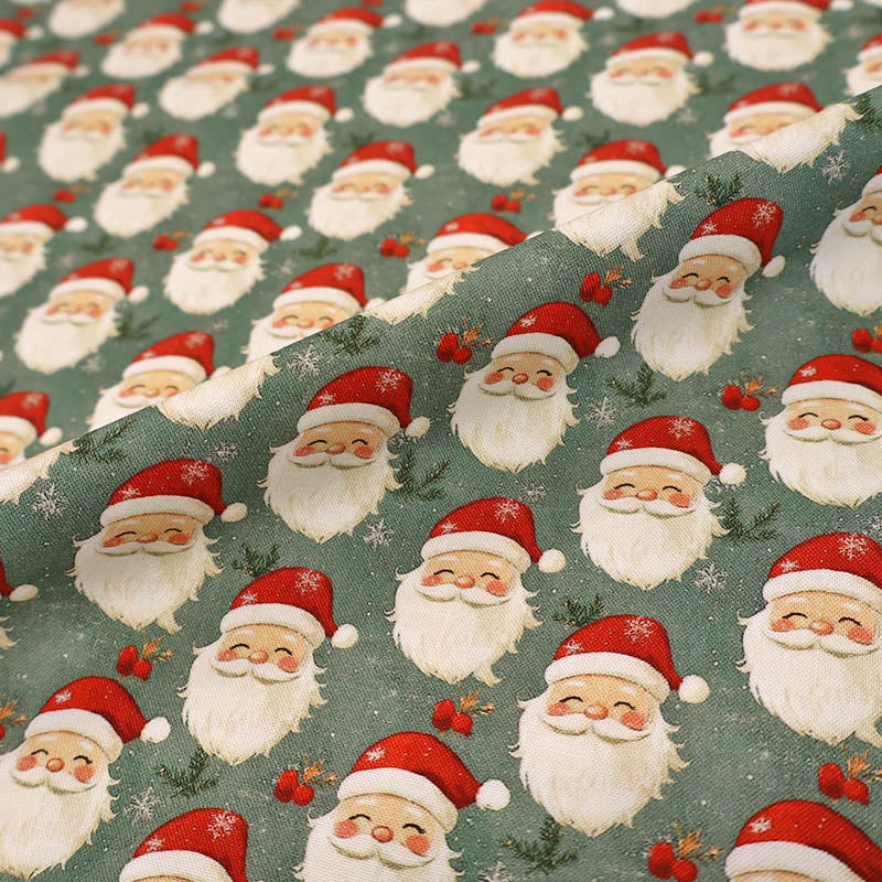 Christmas Cotton - Green - Smiling Father Christmas
