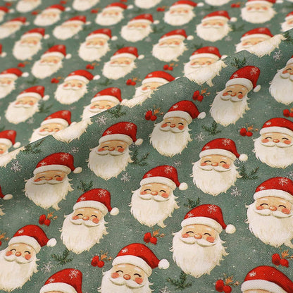 Christmas Cotton - Green - Smiling Father Christmas