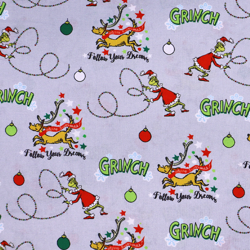 100% Cotton Grey Christmas Cotton Fabric - Grinch Print